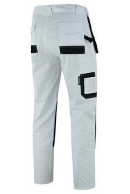 MS9 Men's Work Cargo Trousers Pants Jeans Comes with Multi Functional Pockets T5, White - 40W/34L