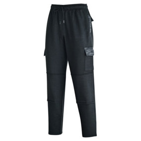 MS9 Mens Cargo Combat Fleece Trouser Work Tracksuit Jogging Bottoms Pants H20, Black - M