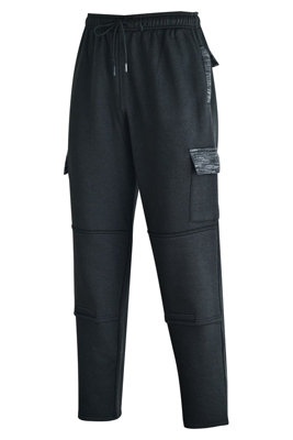 MS9 Mens Cargo Combat Fleece Trouser Work Tracksuit Jogging Bottoms Pants H20, Black - S