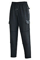 MS9 Mens Cargo Combat Fleece Trouser Work Tracksuit Jogging Bottoms Pants H20, Black - XXL
