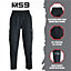 MS9 Mens Cargo Combat Fleece Trouser Work Tracksuit Jogging Bottoms Pants H20, Black - XXL
