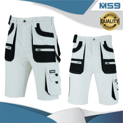 MS9 Mens Cargo Combat Painter Decoration Cotton Work Shorts - White, W38