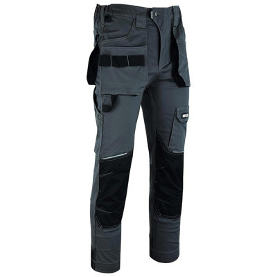 MS9 Mens Cargo Combat Slim Fit Stretch Spandex Elasticated Flexible Work Working Trouser Trousers Pants Jeans, Grey - 32W/34L