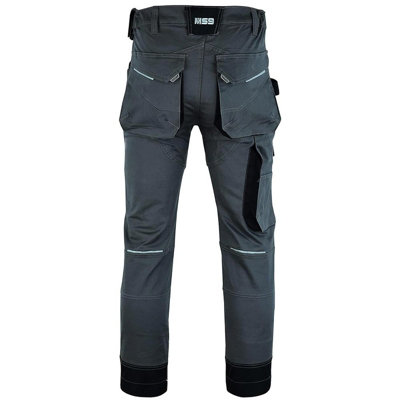MS9 Mens Cargo Combat Slim Fit Stretch Spandex Elasticated Flexible Work Working Trouser Trousers Pants Jeans, Grey - 32W/34L