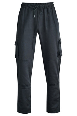 MS9 Mens Cargo Combat Work Trouser Tracksuit Jogging Bottoms Pants Joggers H10 Black XL