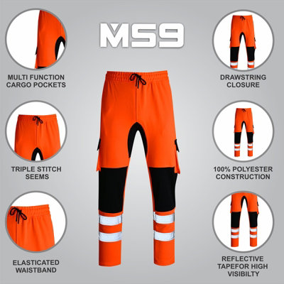 MS9 Mens Cargo Combat Work Trouser Tracksuit Jogging Bottoms Pants Joggers H10, Orange - M