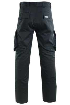 MS9 Mens Cargo Combat Work Trousers Pants Jeans with Knee Pockets T2, Black - 30W/30L