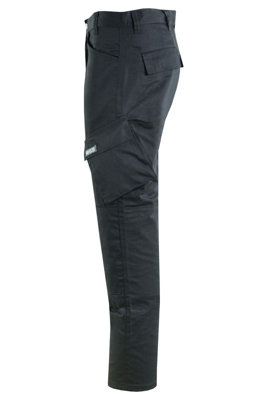 MS9 Mens Cargo Combat Work Trousers Pants Jeans with Knee Pockets T2, Black - 30W/30L