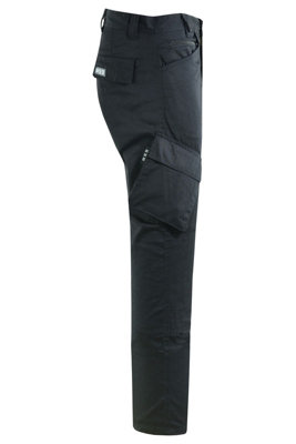 MS9 Mens Cargo Combat Work Trousers Pants Jeans with Knee Pockets T2, Black - 30W/30L