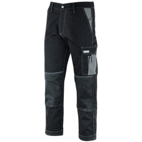 MS9 Mens Cargo Combat Work Working Trouser Trousers Pants Jeans with Multifuncational Pockets, Black - 30W/32L