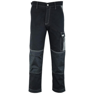 MS9 Mens Cargo Combat Work Working Trouser Trousers Pants Jeans with Multifuncational Pockets, Black - 34W/34L