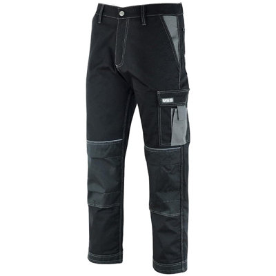 MS9 Mens Cargo Combat Work Working Trouser Trousers Pants Jeans with Multifuncational Pockets, Black - 36W/30L