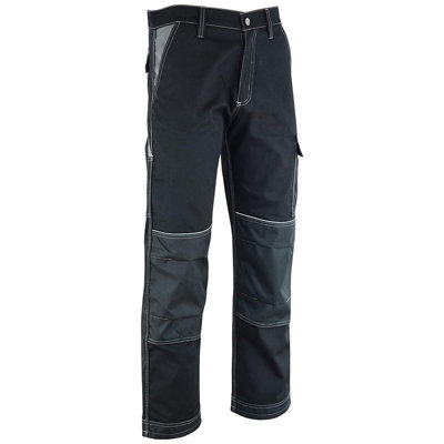 MS9 Mens Cargo Combat Work Working Trouser Trousers Pants Jeans with Multifuncational Pockets, Black - 42W/32L