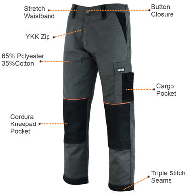 MS9 Mens Cargo Combat Work Working Trouser Trousers Pants Jeans with Multifuncational Pockets, Grey - 30W/30L