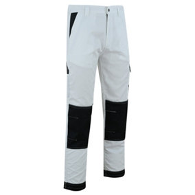 MS9 Mens Cargo Combat Work Working Trouser Trousers Pants Jeans with Multifuncational Pockets, White - 30W/30L