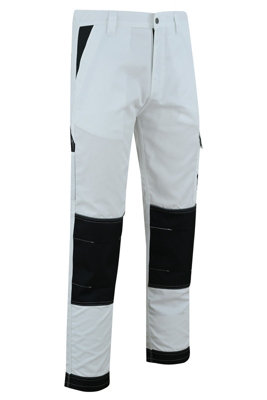 MS9 Mens Cargo Combat Work Working Trouser Trousers Pants Jeans with Multifuncational Pockets, White - 34W/30L