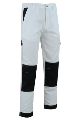 MS9 Mens Cargo Combat Work Working Trouser Trousers Pants Jeans with Multifuncational Pockets, White - 38W/34L