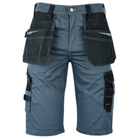 MS9 Mens Cargo Holster Pockets Tactical Work Shorts E1, Grey - S: 30W, M: 32W, L: 34W, XL: 36W, XXL:38W, 3XL:40W 4XL: 42W