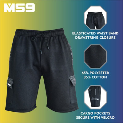 MS9 Mens Cargo Painter Decoration Jogging Fleece Work Shorts Tracksuit Cargo Shorts H15 Black S