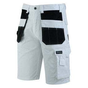 MS9 Mens Cargo Redhawk Holster Pockets Painter Tactical Work Working Shorts T5, White - 30W