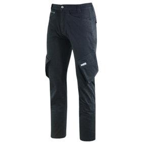 MS9 Mens Cargo Slim Fit Stretch Spandex Work Trousers Pants Jeans T1, Black - 32W/34L