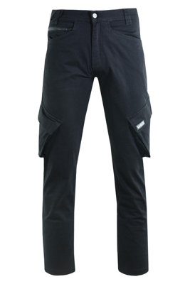MS9 Mens Cargo Slim Fit Stretch Spandex Work Trousers Pants Jeans T1, Black - 38W/34L