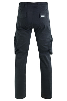 MS9 Mens Cargo Slim Fit Stretch Spandex Work Trousers Pants Jeans T1, Black - 38W/34L