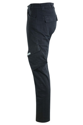 MS9 Mens Cargo Slim Fit Stretch Spandex Work Trousers Pants Jeans T1, Black - 38W/34L