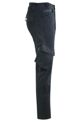 MS9 Mens Cargo Slim Fit Stretch Spandex Work Trousers Pants Jeans T1, Black - 38W/34L