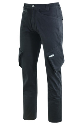 MS9 Mens Cargo Slim Fit Stretch Spandex Work Trousers Pants Jeans T1, Black - 40W/34L
