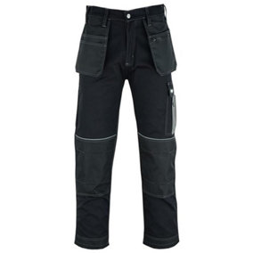 MS9 Mens Cargo Work Trousers Pants Jeans with Multi Pockets S5, Black - 36W/34L