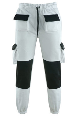 MS9 Men's Painters Fleece Cargo Work Trousers - Drawstring Joggers, Polyester Fleece, White & Black, Sizes 26-34 11 thumbnail image