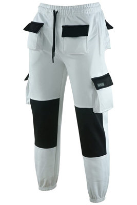MS9 Mens Fleece Painters Decorators Combat Cargo Work Trousers Pants Joggers H1 White S