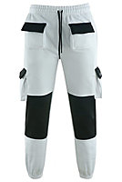 MS9 Mens Fleece Painters Decorators Combat Cargo Work Trousers Pants Joggers H1 White - XL