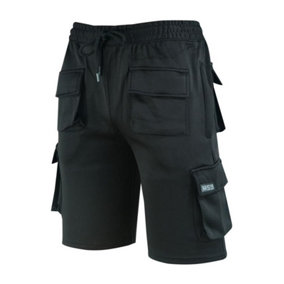 MS9 Mens Fleece Shorts Cargo Pockets Tracksuit Jogging Work Utility Shorts H5 - Black, Large