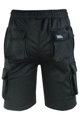 MS9 Mens Fleece Shorts Cargo Pockets Tracksuit Jogging Work Utility Shorts H5 - Black, Small