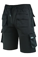 MS9 Mens Fleece Shorts Cargo Pockets Tracksuit Jogging Work Utility Shorts H5 - Black, XX-Large