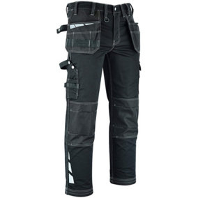 MS9 Mens Hi Viz Cargo Combat Holster Pockets Tactical Working Work Trouser Trousers Pants E1, Black - 32W/30L