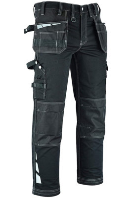 MS9 Mens Hi Viz Cargo Combat Holster Pockets Tactical Working Work Trouser Trousers Pants E1, Black - 34W/30L