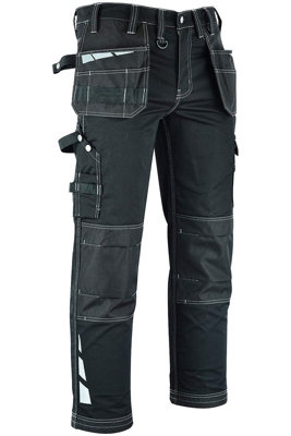 MS9 Mens Hi Viz Cargo Combat Holster Pockets Tactical Working Work Trouser Trousers Pants E1, Black - 36W/30L
