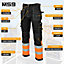 MS9 Mens Hi Viz Cargo Combat Holster Pockets Tactical Working Work Trouser Trousers Pants Jeans, Black/Orange - 30W/30L