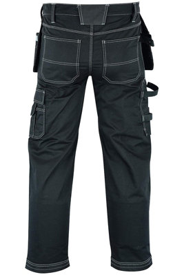 MS9 Mens Hi Viz Cargo Combat Holster Pockets Tactical Working Work Trouser  Trousers Pants Jeans E1, Black - 40W/32L