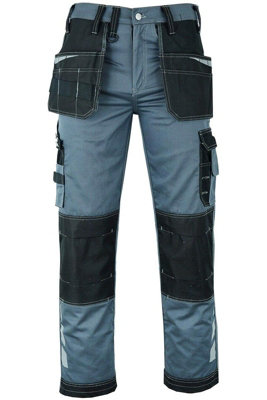 MS9 Mens Hi Viz Cargo Combat Holster Pockets Tactical Working Work Trouser Trousers Pants Jeans E1, Grey - 36W/32L