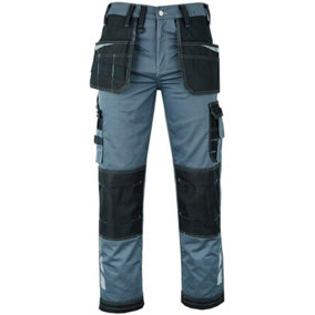 MS9 Mens Hi Viz Cargo Combat Holster Pockets Tactical Working Work Trouser Trousers Pants Jeans E1, Grey - 38W/30L