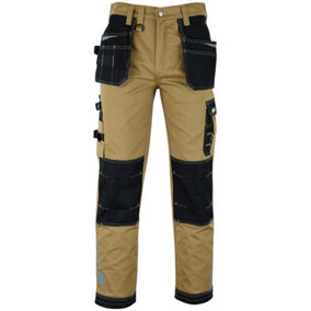 MS9 Mens Hi Viz Cargo Combat Holster Pockets Tactical Working Work Trouser Trousers Pants Jeans E1, Khaki - 30W/30L