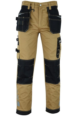 MS9 Mens Hi Viz Cargo Combat Holster Pockets Tactical Working Work Trouser Trousers Pants Jeans E1, Khaki - 30W/34L