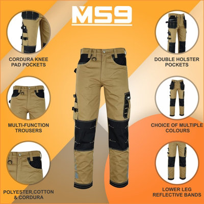 Combat Cargo Work Pants Men Heavy Duty Hi Viz Utility Trousers Knee Pad  Pockets