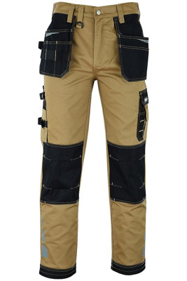 MS9 Mens Hi Viz Cargo Combat Holster Pockets Tactical Working Work Trouser Trousers Pants Jeans E1, Khaki - 38W/30L