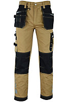 MS9 Mens Hi Viz Cargo Combat Holster Pockets Tactical Working Work Trouser Trousers Pants Jeans E1, Khaki - 38W/32L