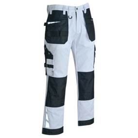 MS9 Mens Hi Viz Cargo Combat Holster Pockets Tactical Working Work Trouser Trousers Pants Jeans E1, White - 30W/30L